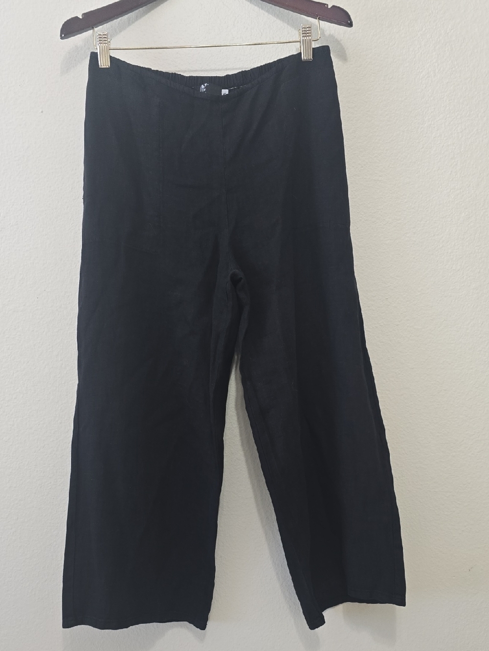 Fenini  Black Wide-Leg Dress Pants with Elastic Waist S